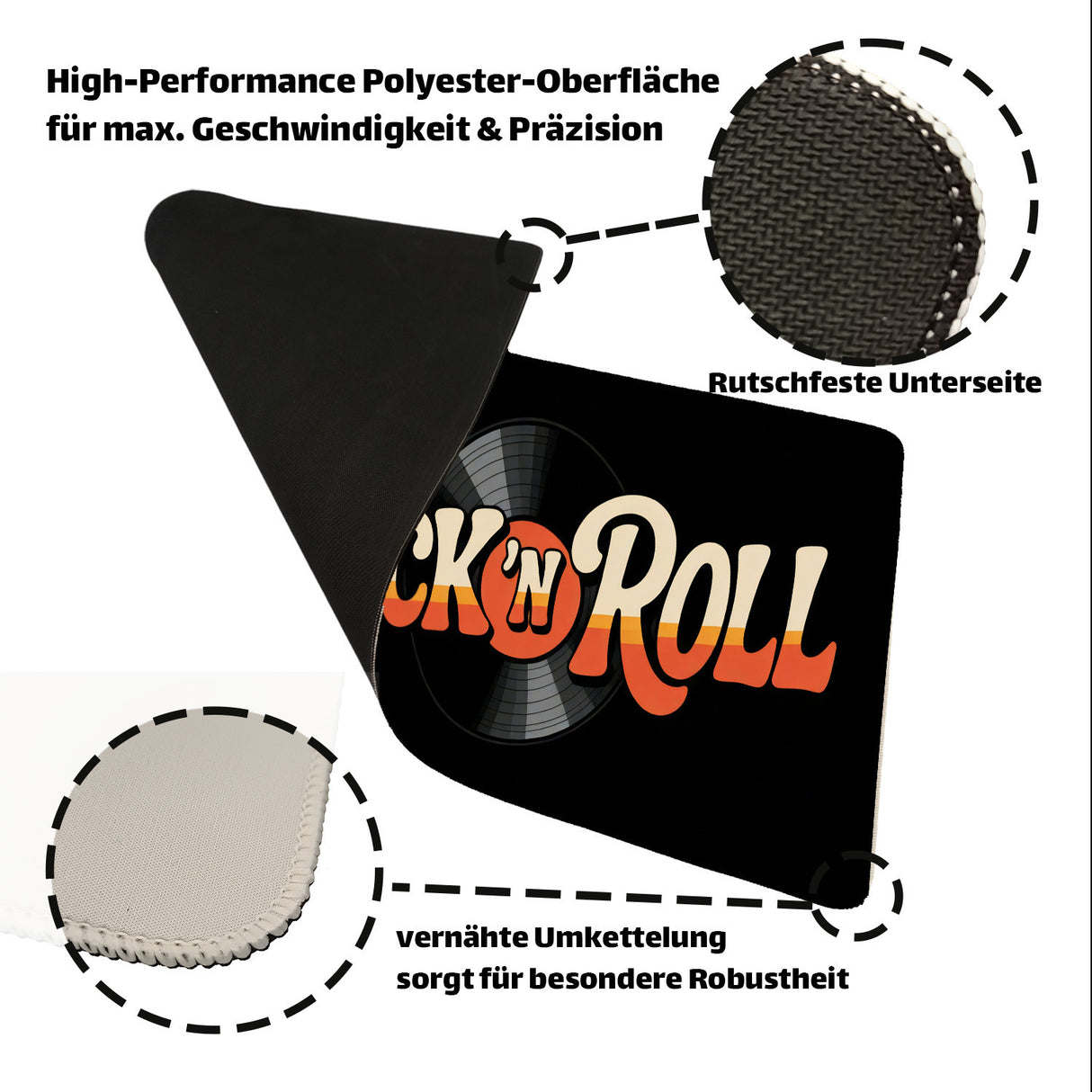 Rock 'n Roll Retro Schallplatte Schreibtischunterlage 69x31cm XXL Mauspad