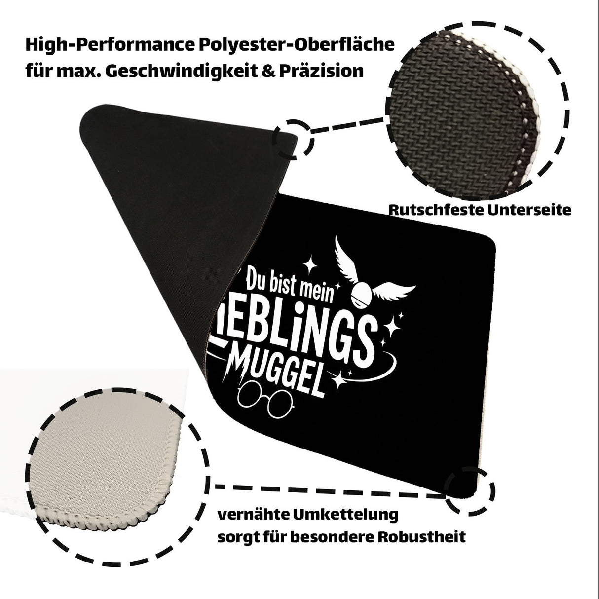 LIEBLINGS MUGGEL Schreibtischunterlage 69x31cm XXL Mauspad
