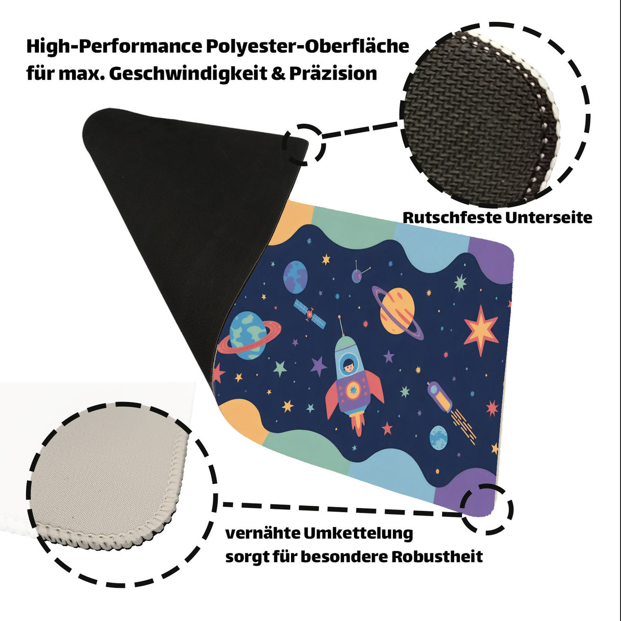 Fantasievoller Weltraum Schreibtischunterlage 69x31cm XXL Mauspad für Kinder