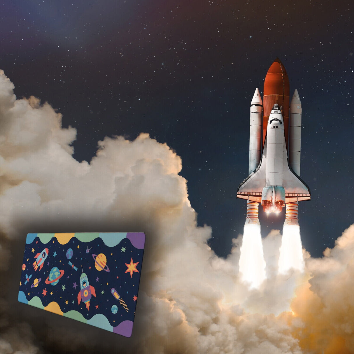 Fantasievoller Weltraum Schreibtischunterlage 69x31cm XXL Mauspad für Kinder