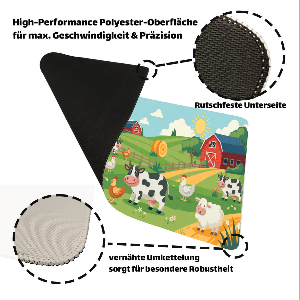 Bauernhof Cartoon Tiere Schreibtischunterlage 69x31cm XXL Mauspad