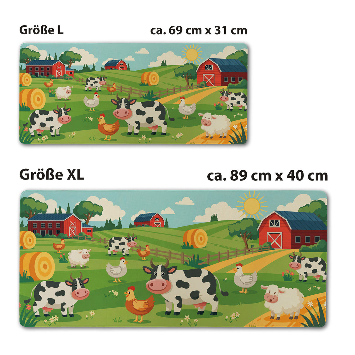Bauernhof Cartoon Tiere Schreibtischunterlage 69x31cm XXL Mauspad