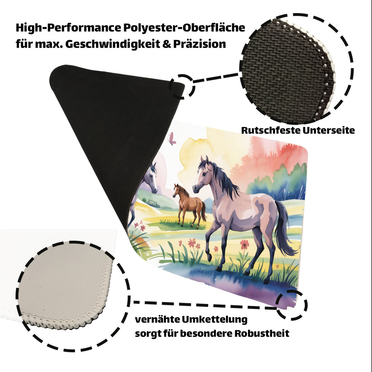 Pferde mit Schmetterlingen Schreibtischunterlage 69x31cm XXL Mauspad für Mädchen