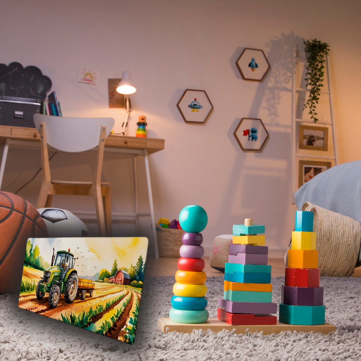 Traktor auf Feld Schreibtischunterlage 69x31cm XXL Mauspad für Jungen