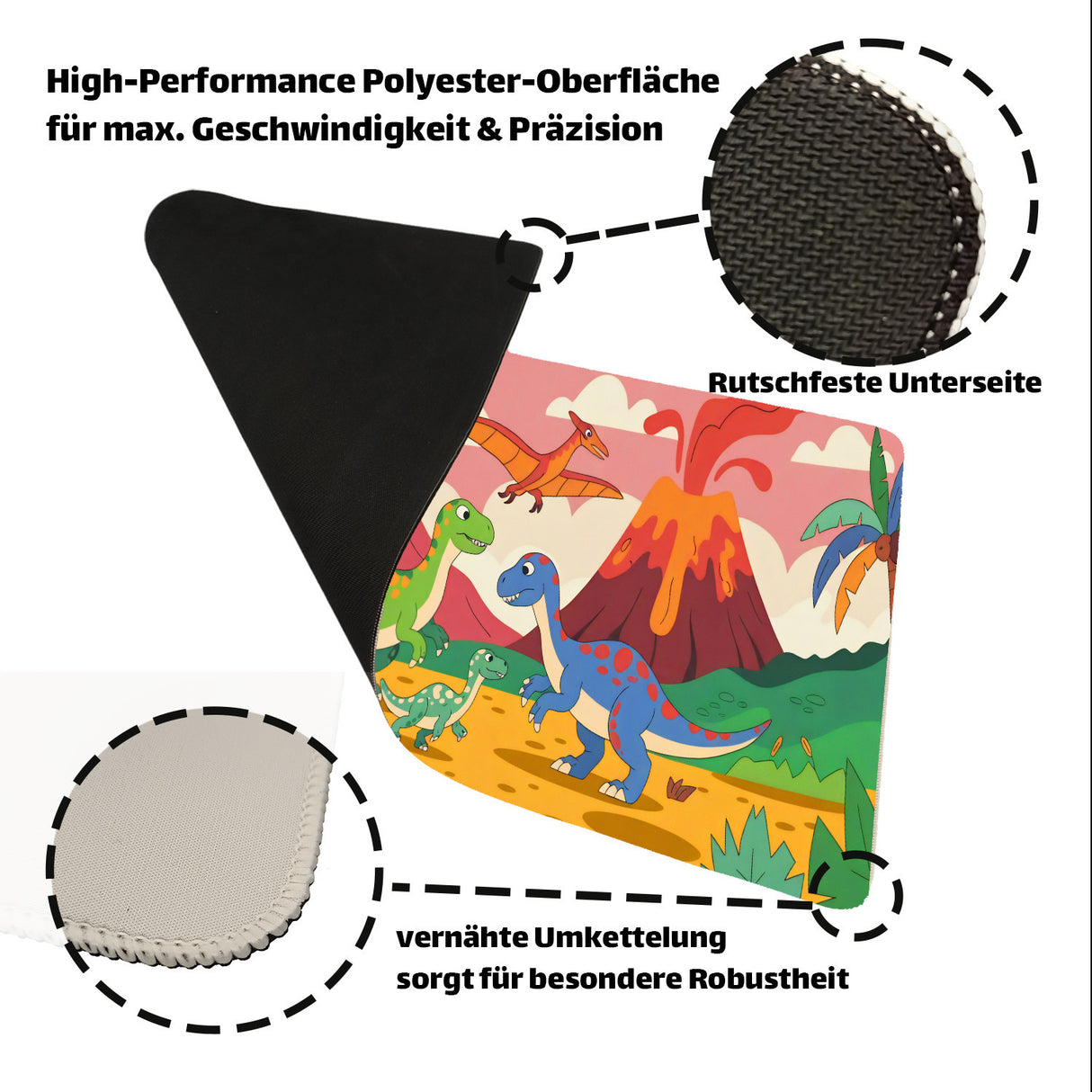 Dinosaurier Vulkan Landschaft Schreibtischunterlage 69x31cm XXL Mauspad