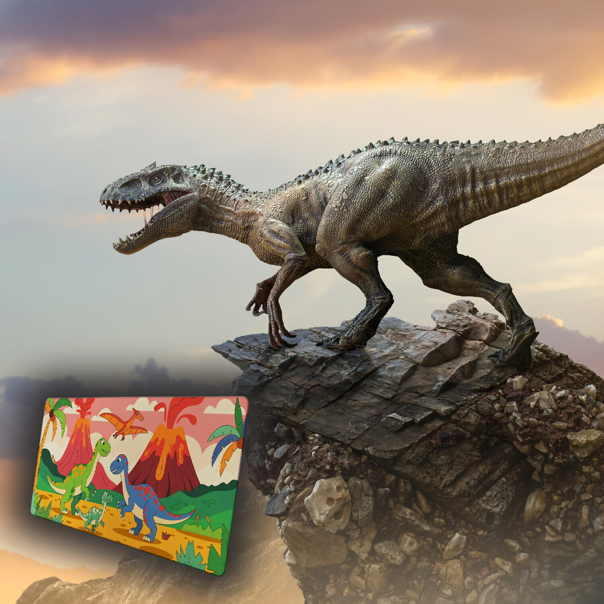Dinosaurier Vulkan Landschaft Schreibtischunterlage 69x31cm XXL Mauspad