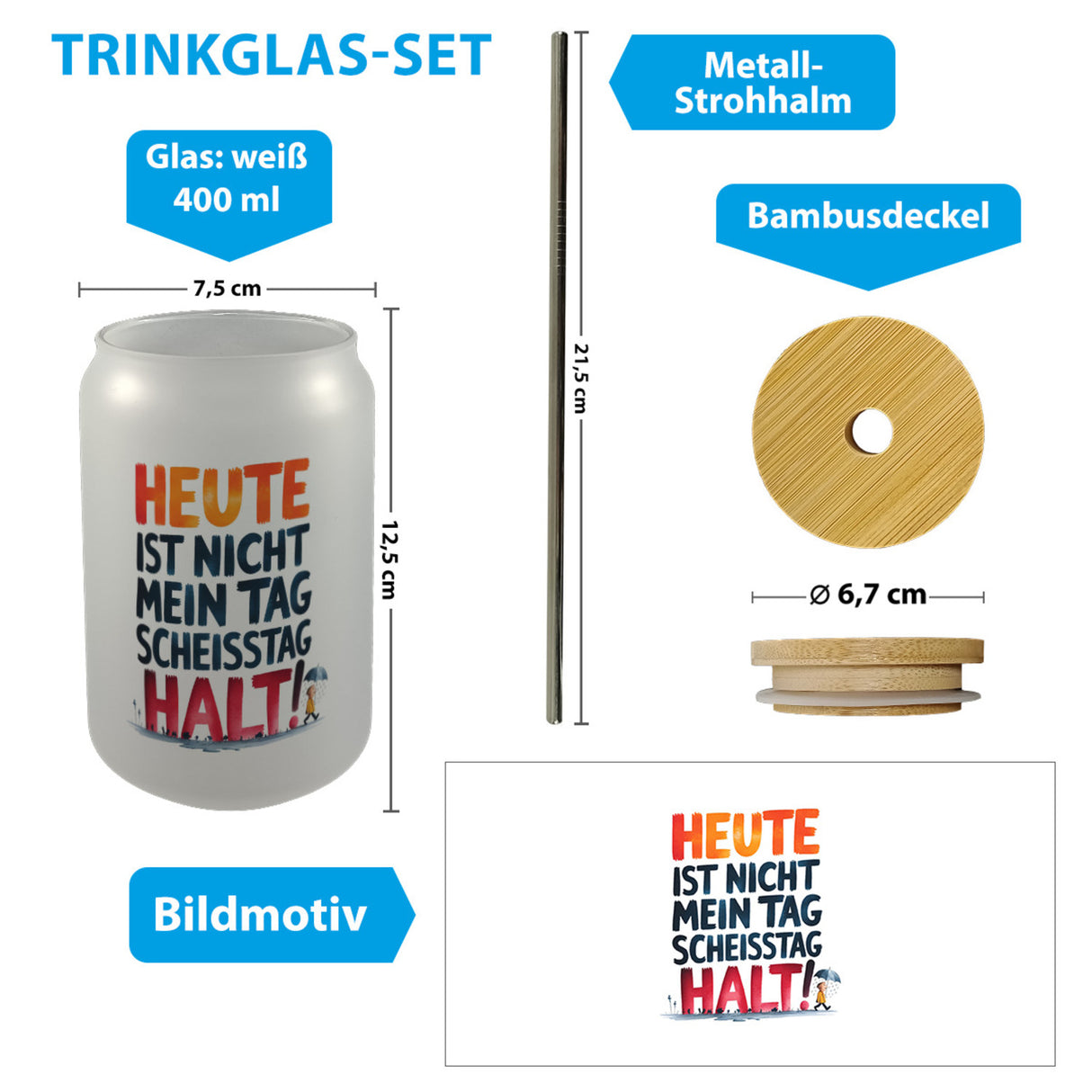 Heute ist nicht mein Tag Trinkglas mit Bambusdeckel Scheisstag