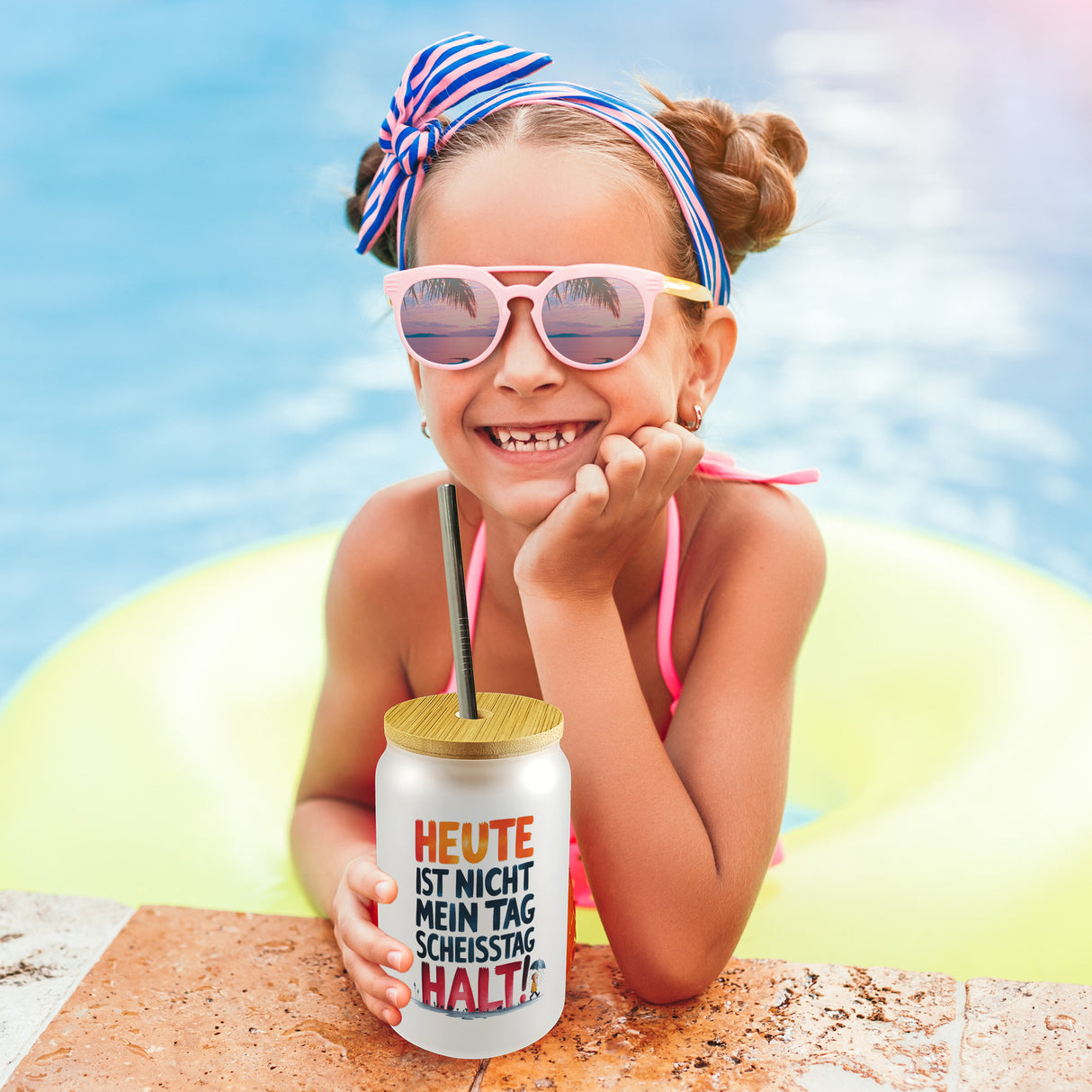 Heute ist nicht mein Tag Trinkglas mit Bambusdeckel Scheisstag