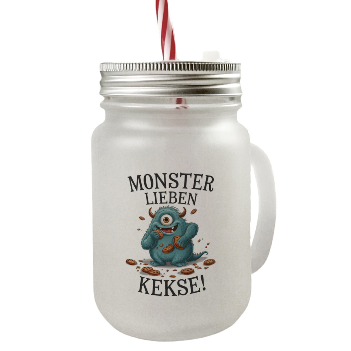 Blaues Monster mit Keks Trinkglas mit Bambusdeckel Monster lieben Kekse