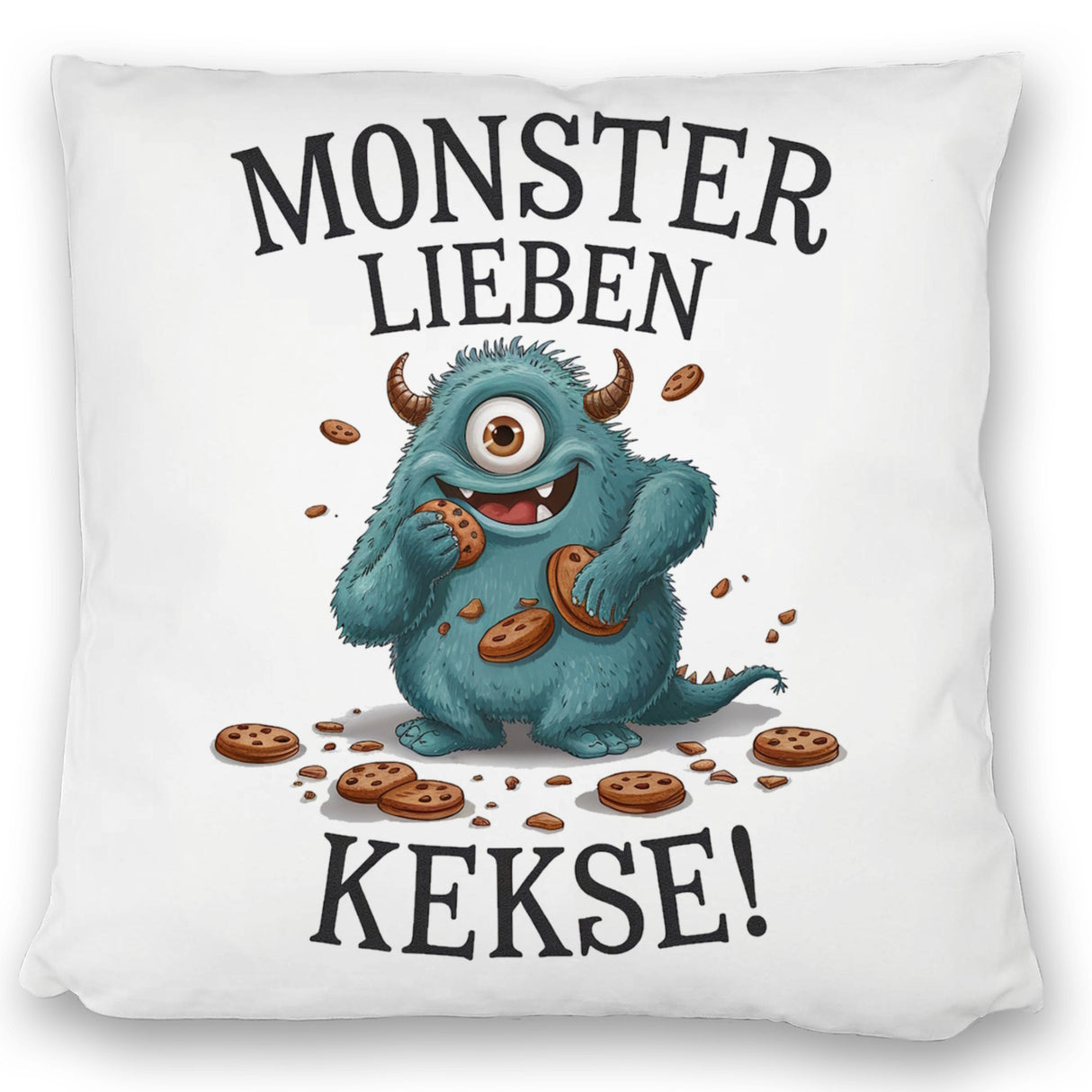 Blaues Monster mit Keks Kissen Monster lieben Kekse