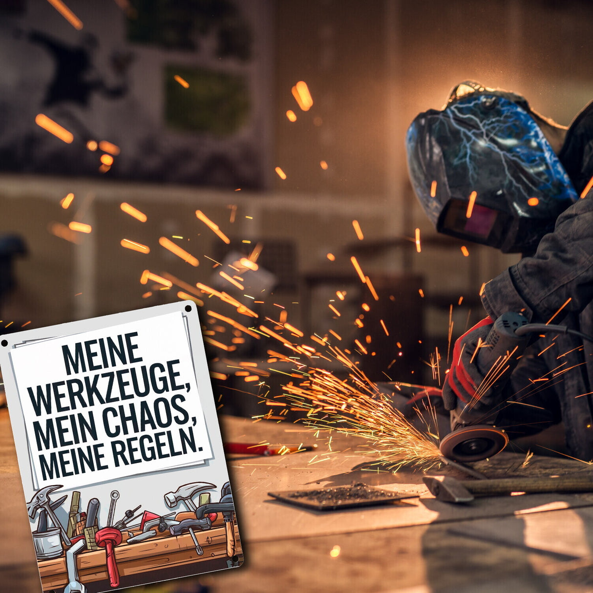 Meine Werkzeuge, mein Chaos Metallschild in 15x20 cm für Werkstatt