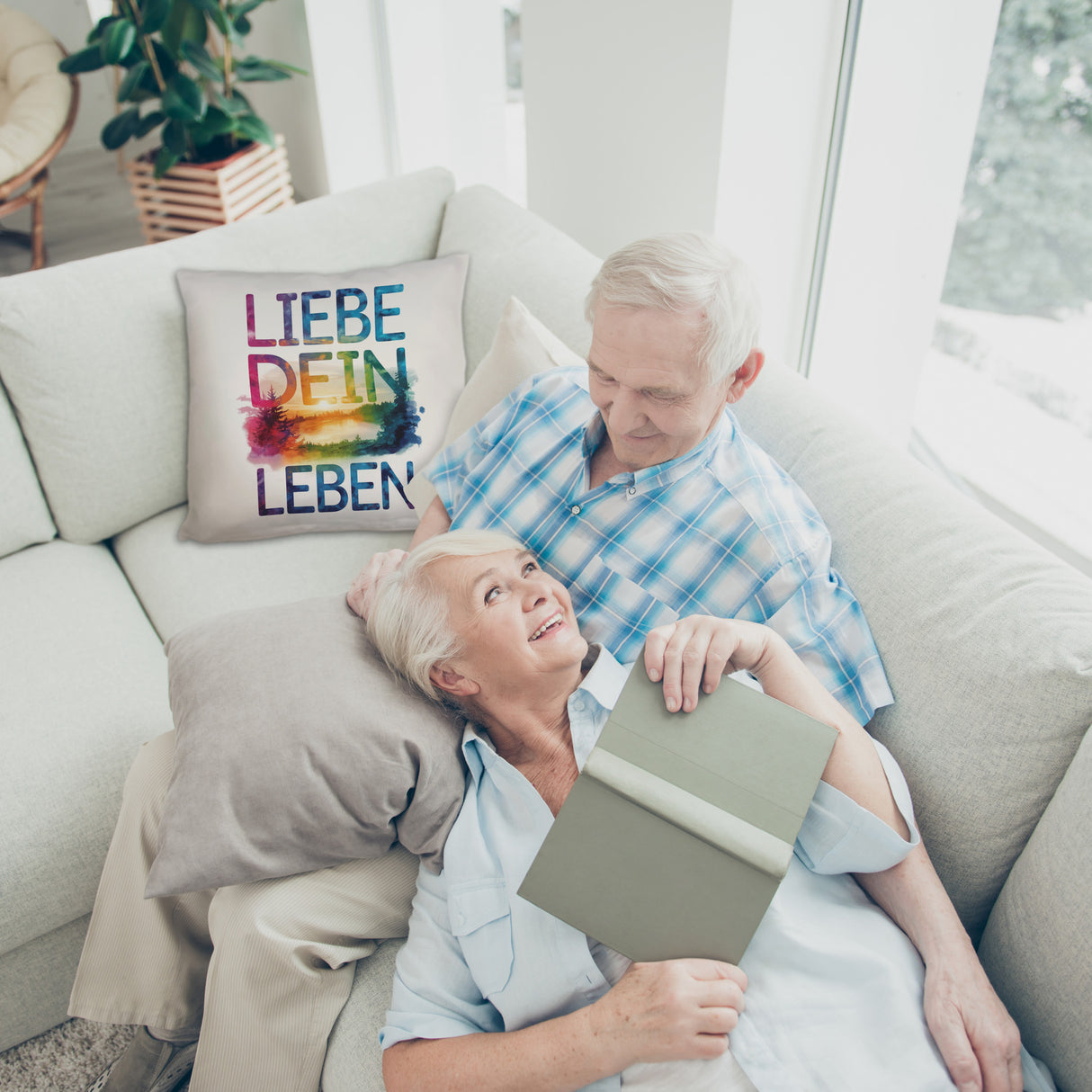 Liebe dein Leben Kissen Aquarell Design