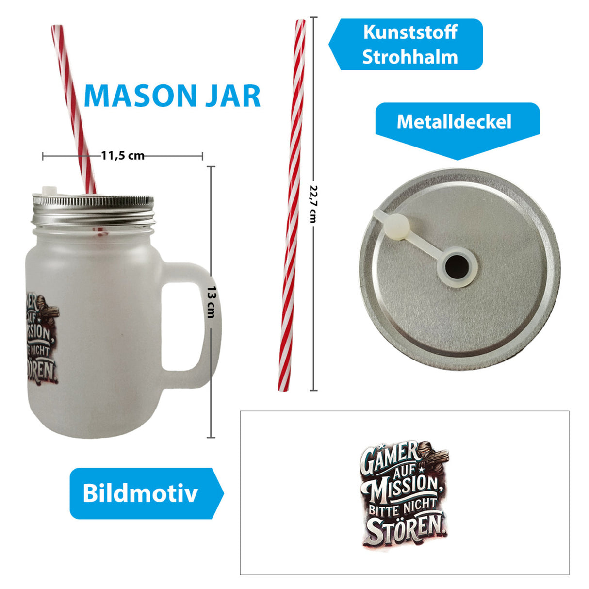 Gamer auf Mission Trinkglas mit Bambusdeckel Bitte nicht stören