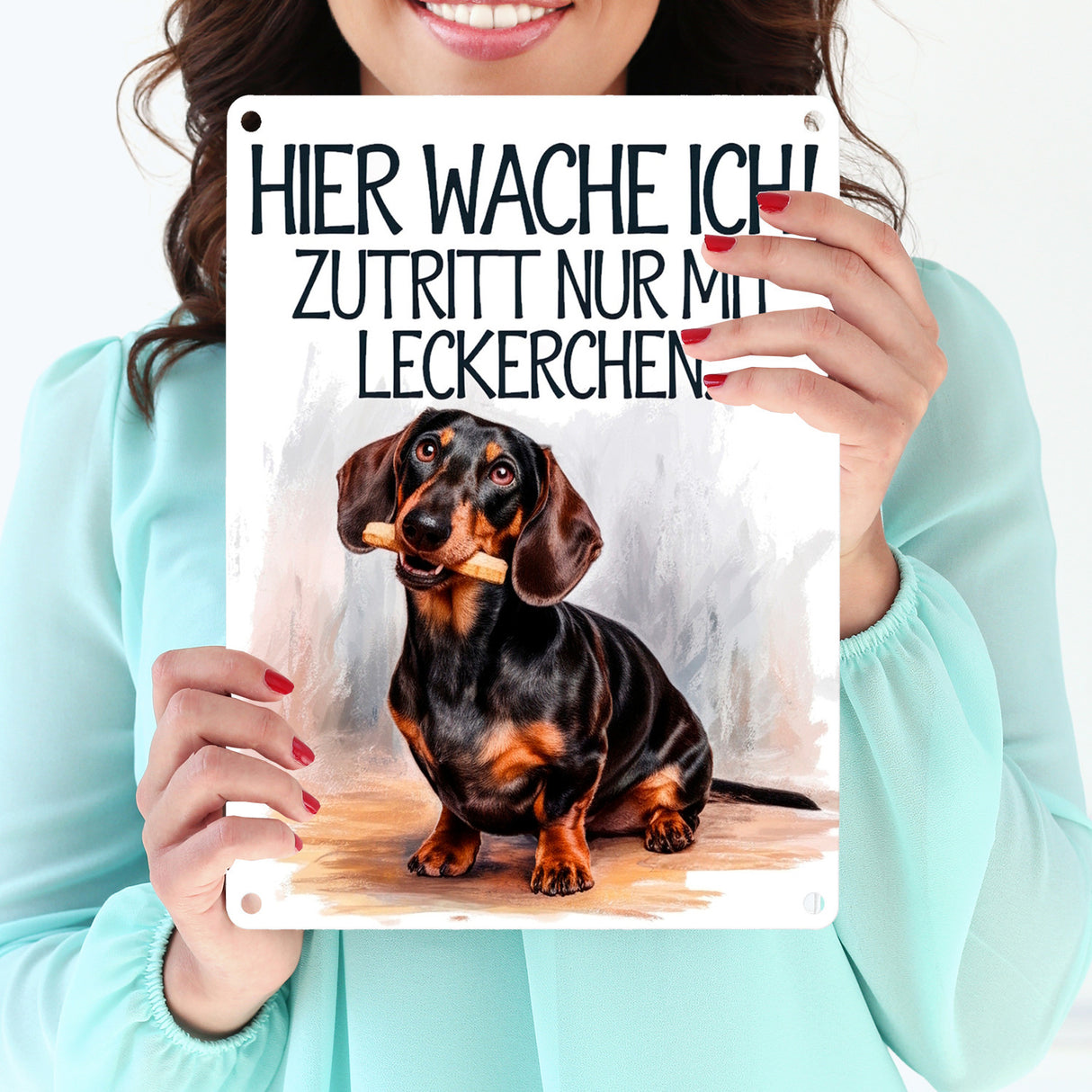 Zutritt nur mit Leckerchen Metallschild in 15x20 cm Dackel