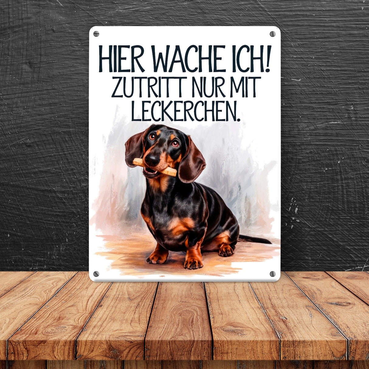 Zutritt nur mit Leckerchen Metallschild in 15x20 cm Dackel
