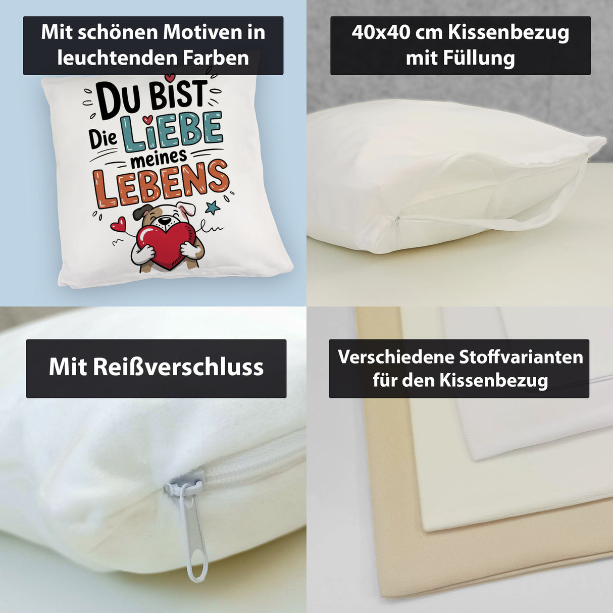 Bulldogge mit Herz Liebe meines Lebens Kissen für Tierliebhaber