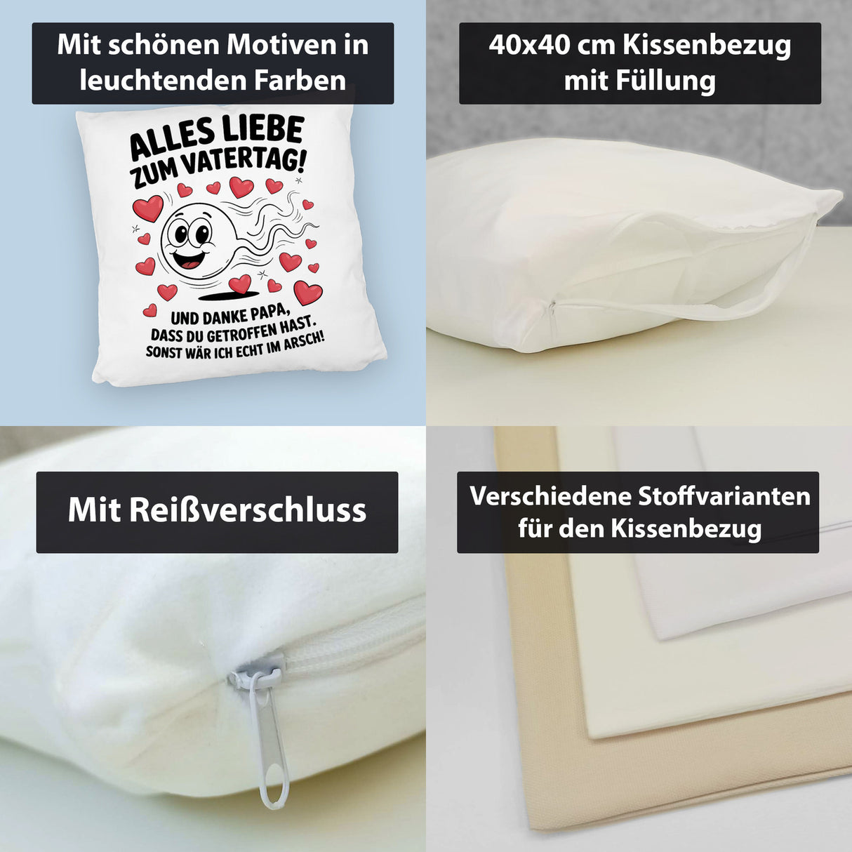 Alles Liebe zum Vatertag Kissen Spermien Cartoon mit Herzen