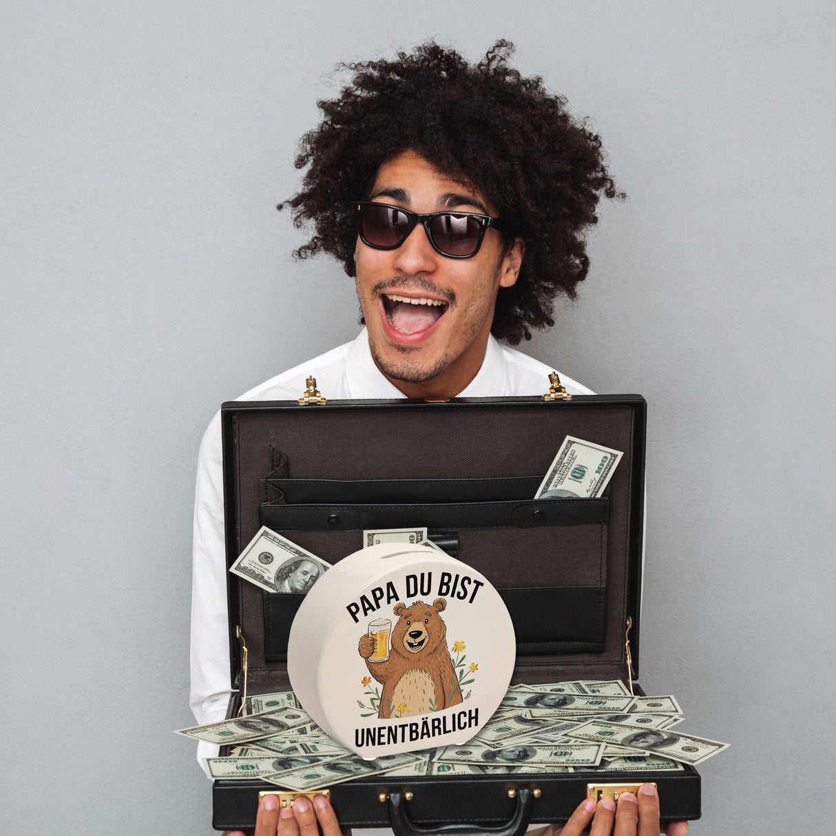 Bär mit Bier PAPA du bist UNENTBÄRLICH Spardose Vatertagsgeschenk
