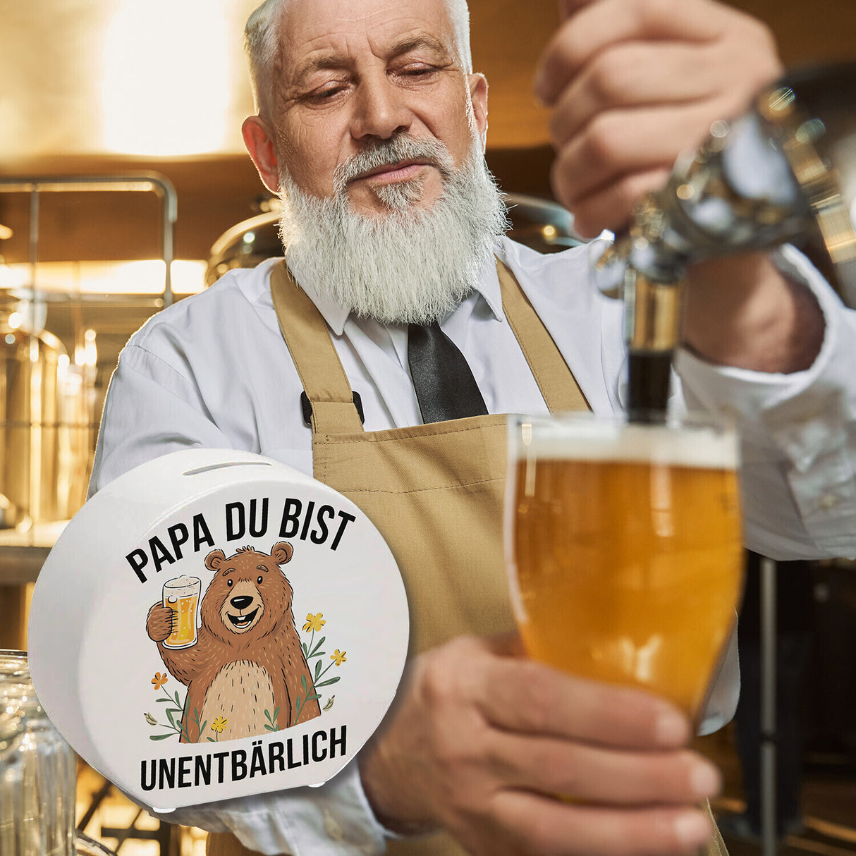 Bär mit Bier PAPA du bist UNENTBÄRLICH Spardose Vatertagsgeschenk