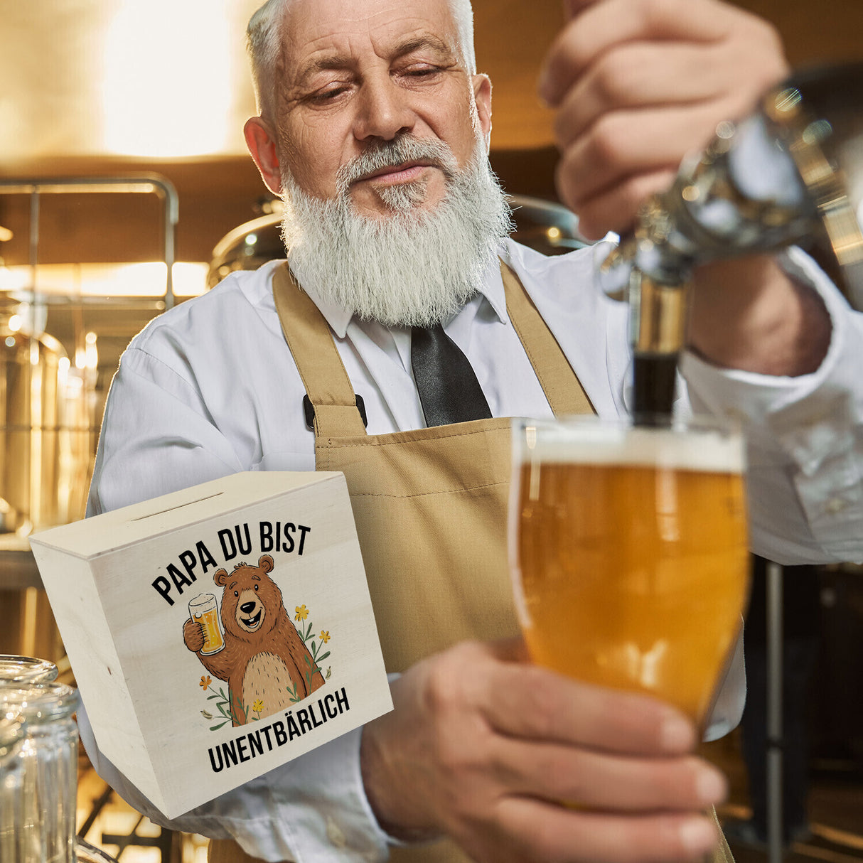 Bär mit Bier PAPA du bist UNENTBÄRLICH Spardose Vatertagsgeschenk