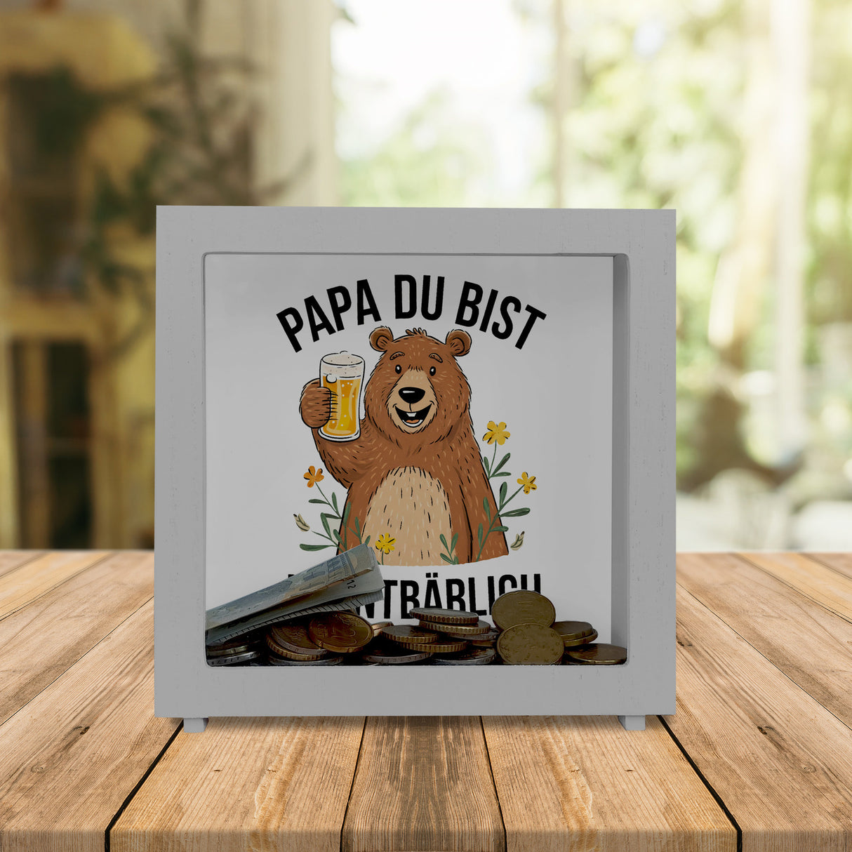 Bär mit Bier PAPA du bist UNENTBÄRLICH Spardose Vatertagsgeschenk