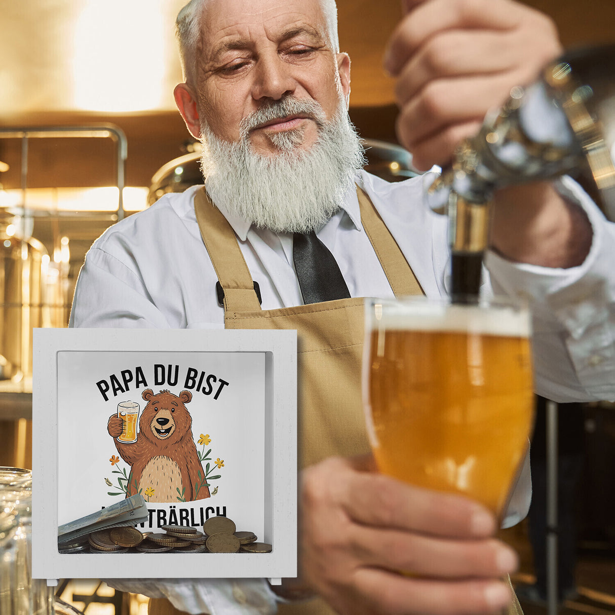 Bär mit Bier PAPA du bist UNENTBÄRLICH Spardose Vatertagsgeschenk
