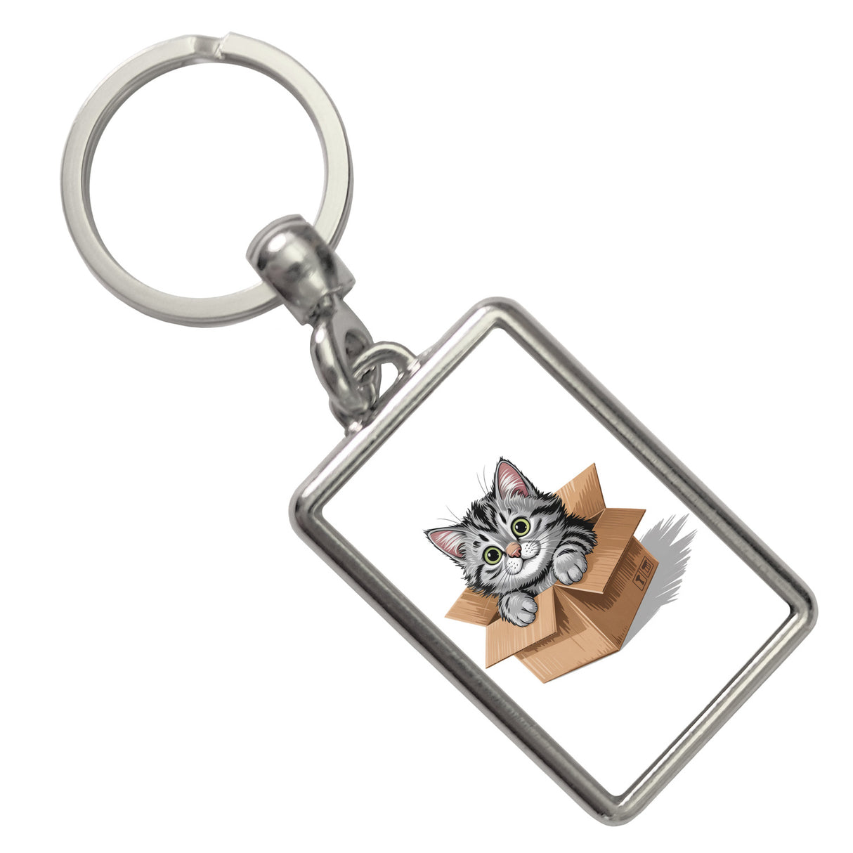 Katze im Karton Schlüsselanhänger für Katzenfans