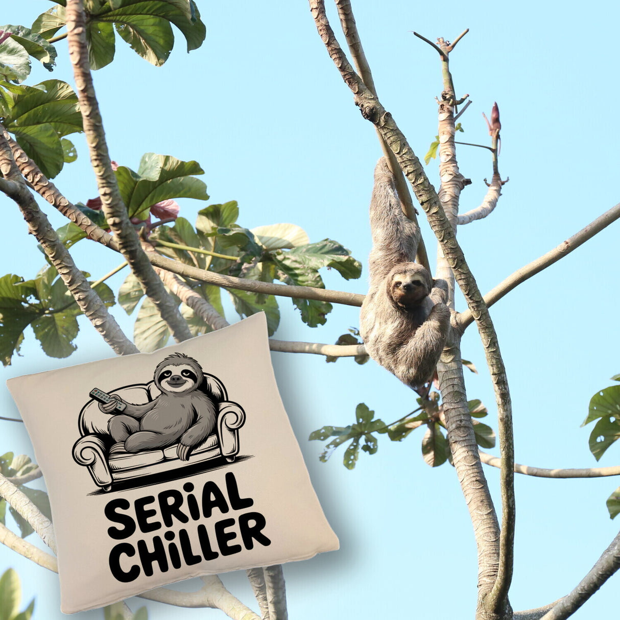Faultier auf Couch Serial Chiller Kissen