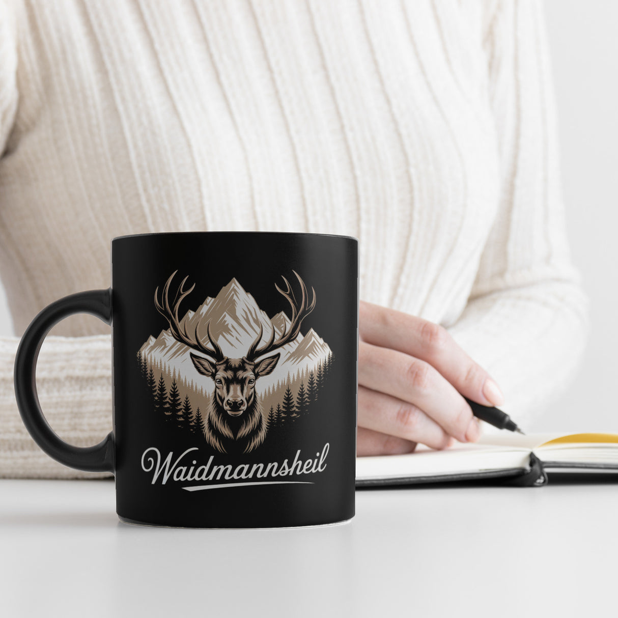Hirsch vor Bergkulisse Waidmannsheil Tasse für Jäger