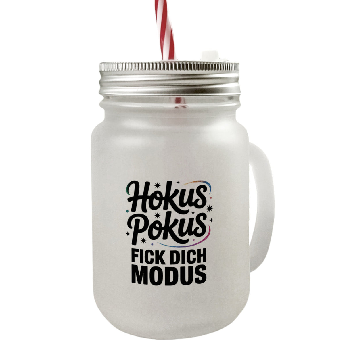 Hokus Pokus Trinkglas mit Bambusdeckel mit frechem Spruch