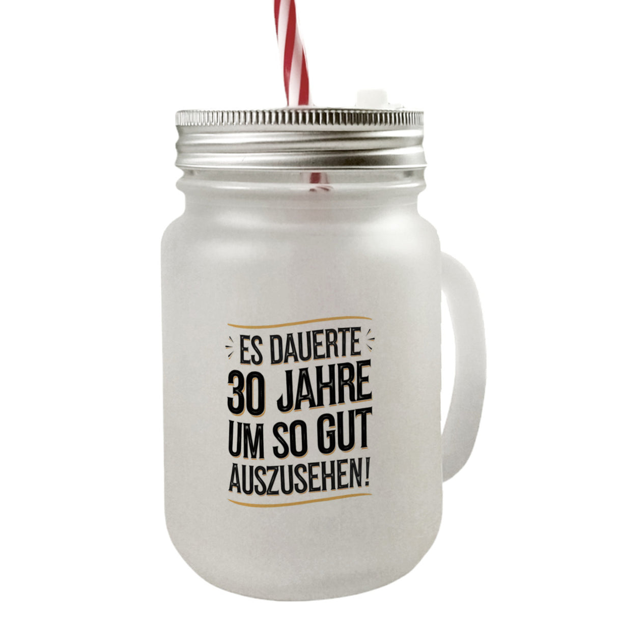 Es dauerte 30 Jahre Retro Trinkglas mit Bambusdeckel mit Spruch