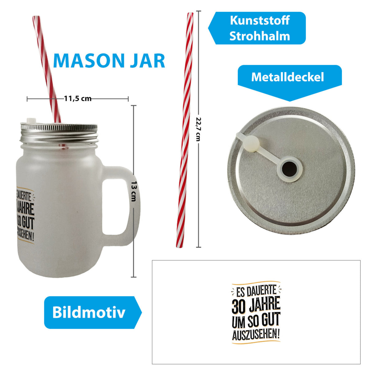 Es dauerte 30 Jahre Retro Trinkglas mit Bambusdeckel mit Spruch