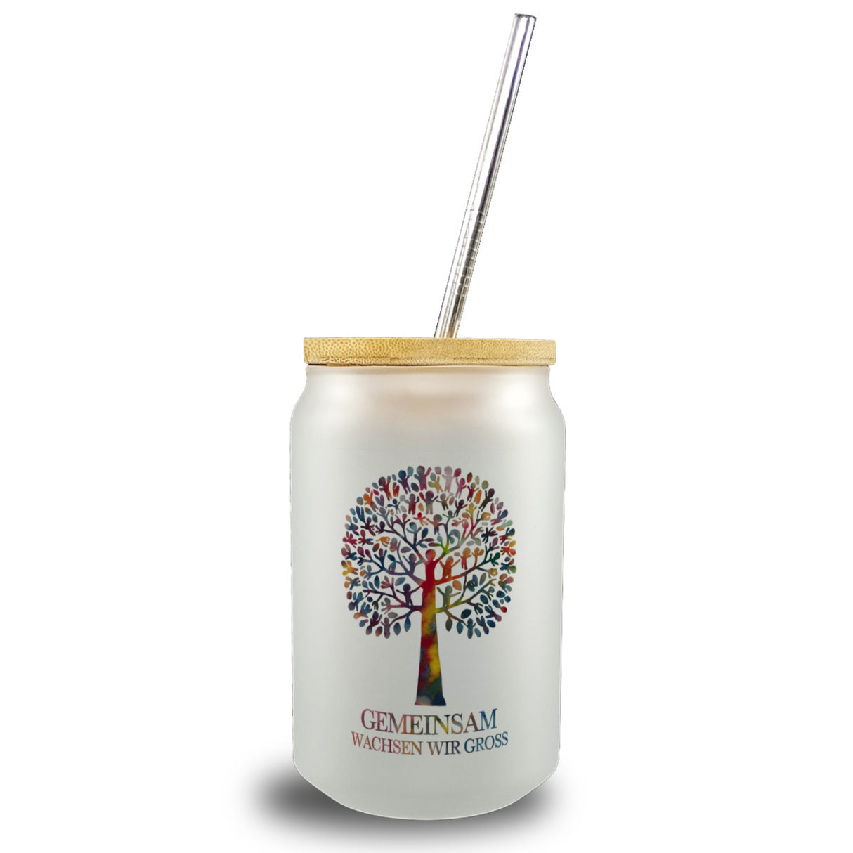 Gemeinsam wachsen, Baum aus Kindern Trinkglas mit Bambusdeckel