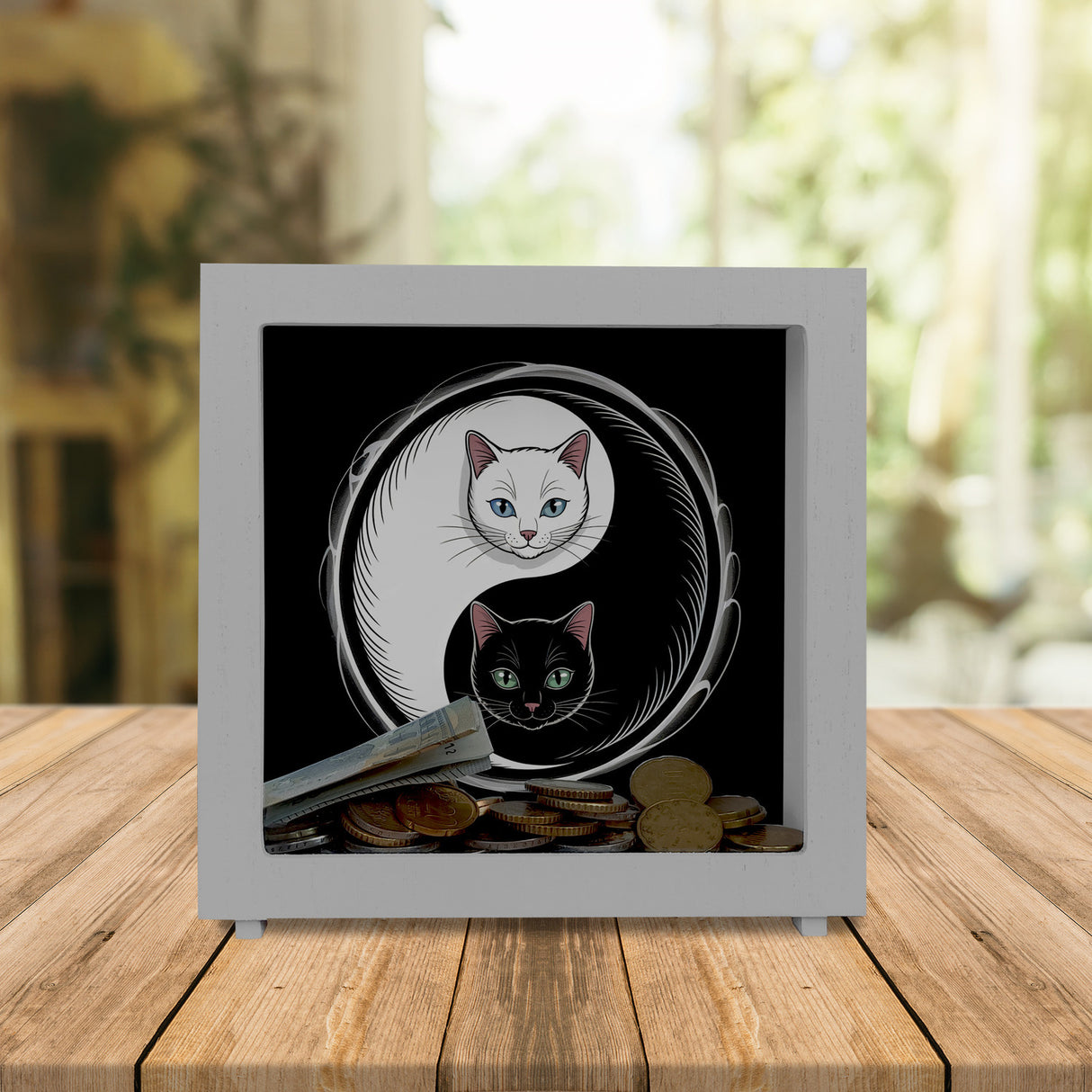Katzen Yin und Yang Spardose für Katzenliebhaber