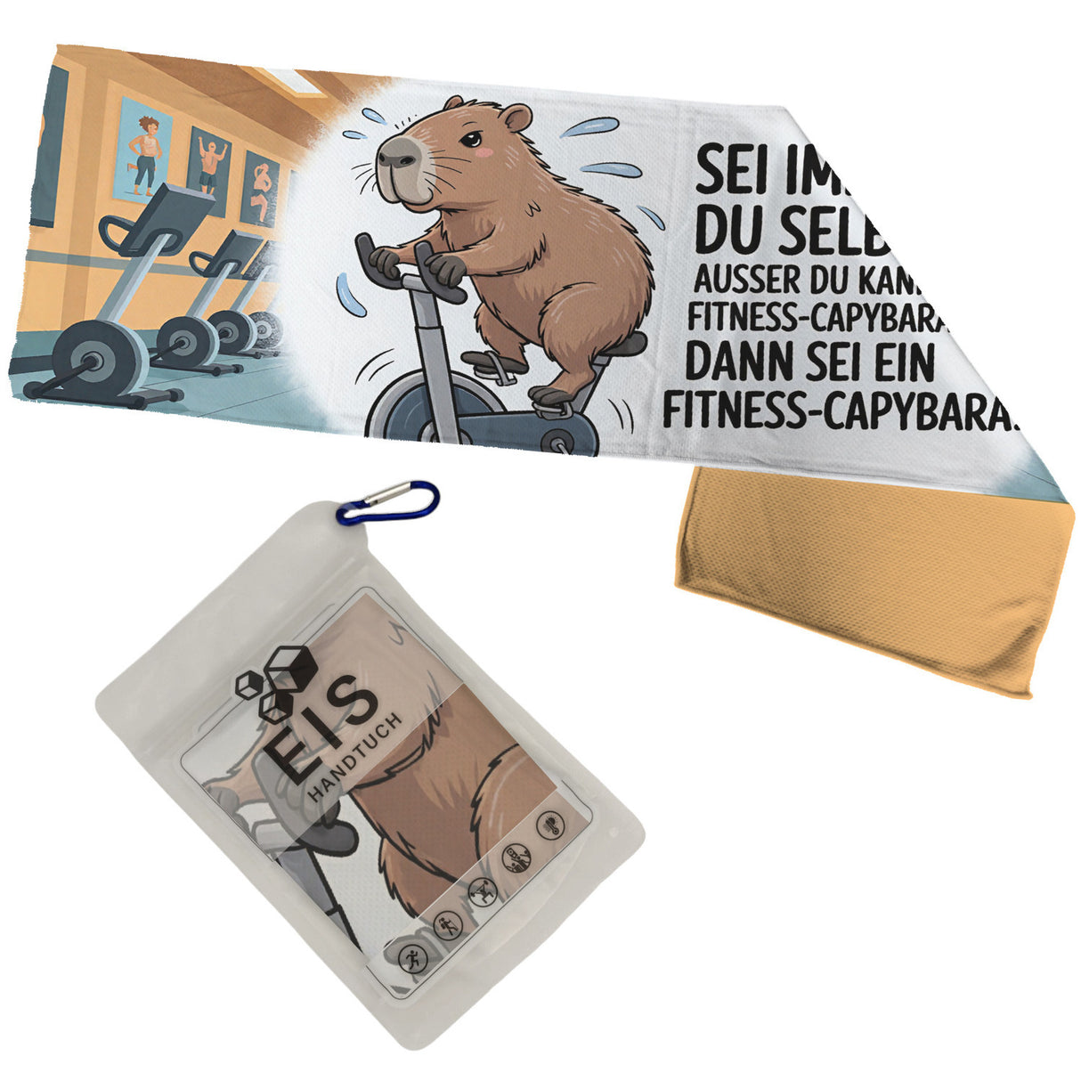 Sei ein Fitness-Capybara Eishandtuch mit lustigem Spruch