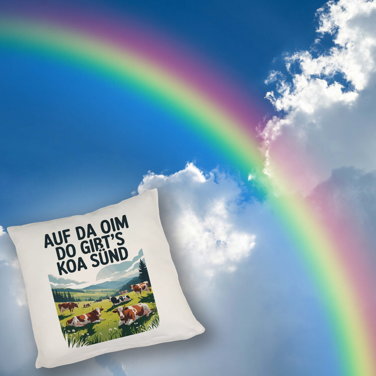 Auf da Oim, do gibt's koa Sünd Kissen Berglandschaft mit Kühen