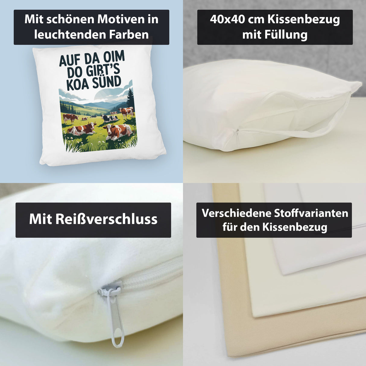 Auf da Oim, do gibt's koa Sünd Kissen Berglandschaft mit Kühen