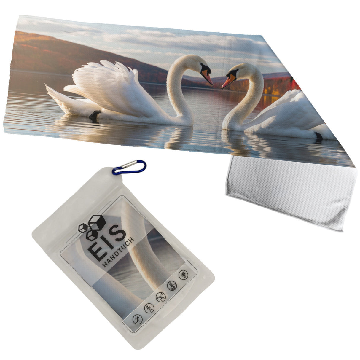 Schwäne auf Herbstsee Eishandtuch mit Naturmotiv