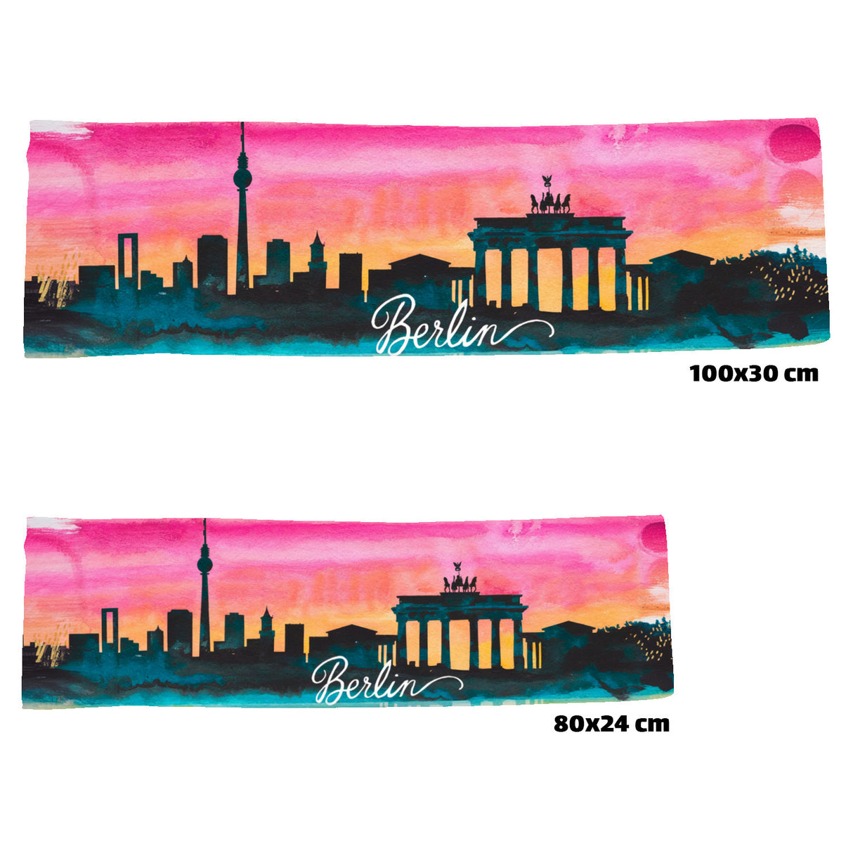 Aquarell Berliner Skyline Eishandtuch mit Berlin Schriftzug