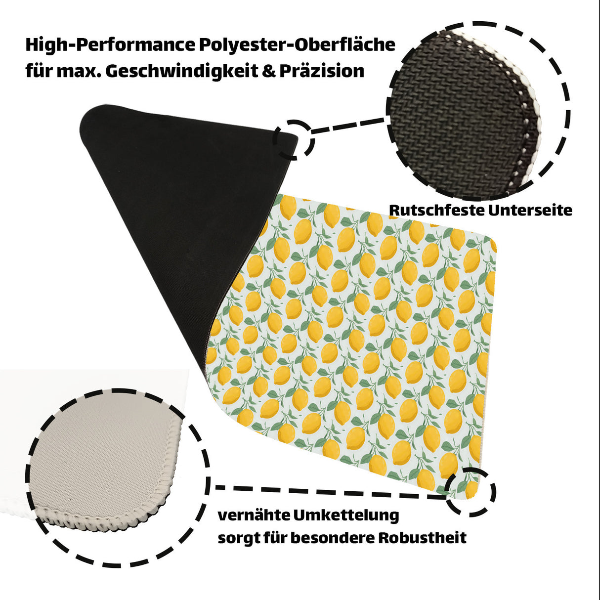 Zitronen Schreibtischunterlage 69x31cm XXL Mauspad