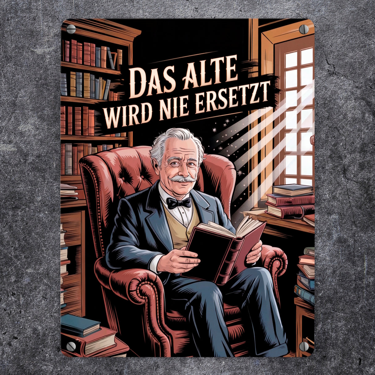 Das alte wird nie ersetzt Metallschild in 15x20 cm Bibliothek für Opa