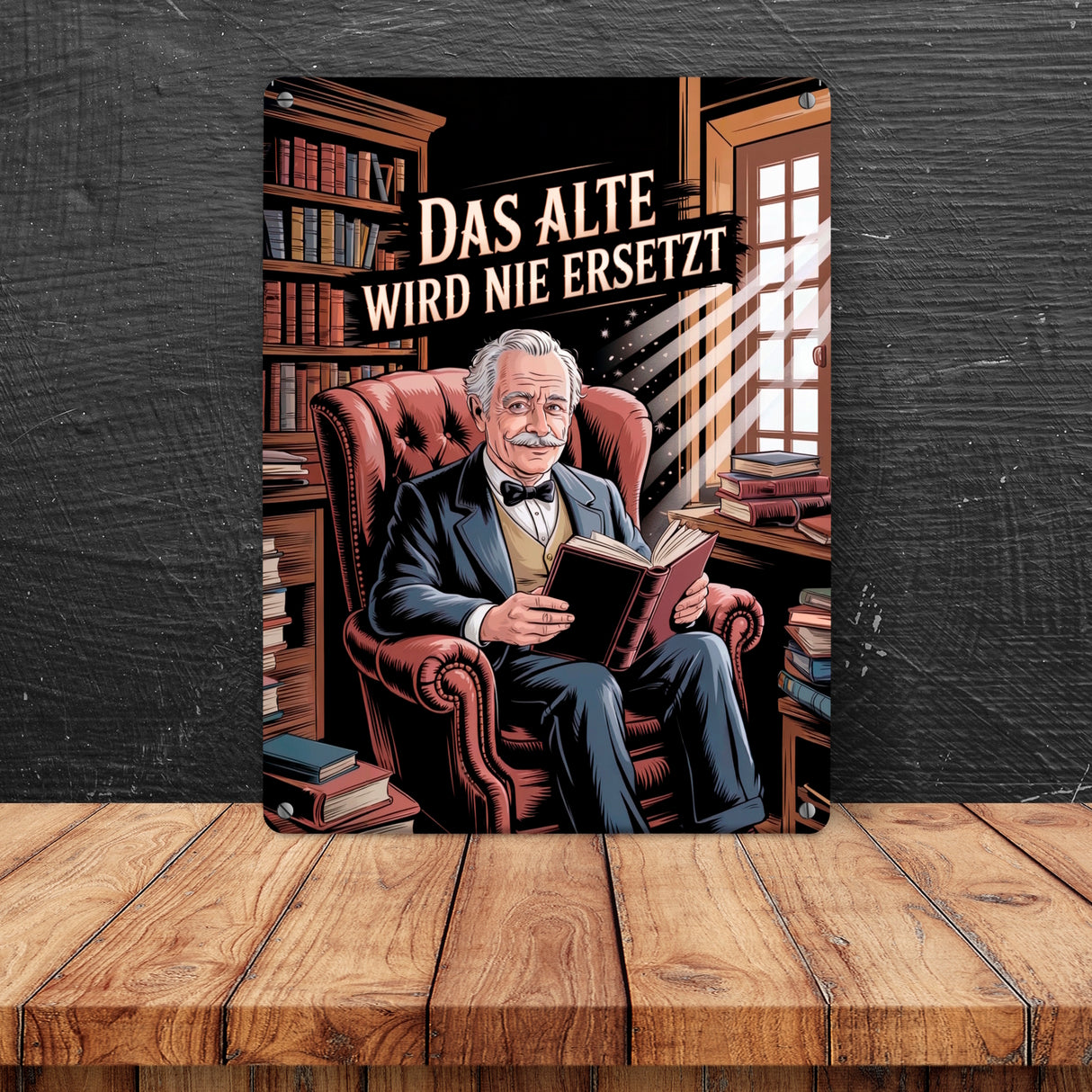 Das alte wird nie ersetzt Metallschild in 15x20 cm Bibliothek für Opa
