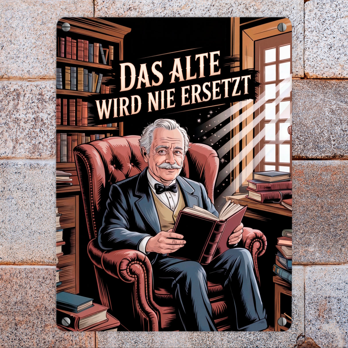 Das alte wird nie ersetzt Metallschild in 15x20 cm Bibliothek für Opa