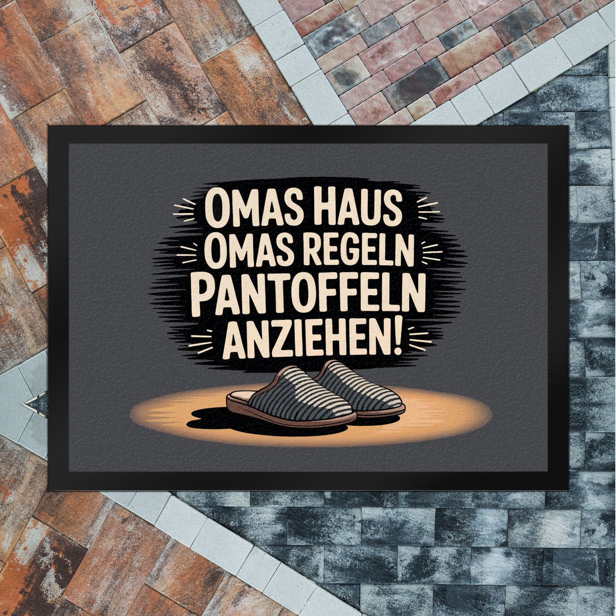 Omas Haus, Omas Regeln Pantoffeln anziehen im Vintage-Stil Fußmatte in 35x50 cm