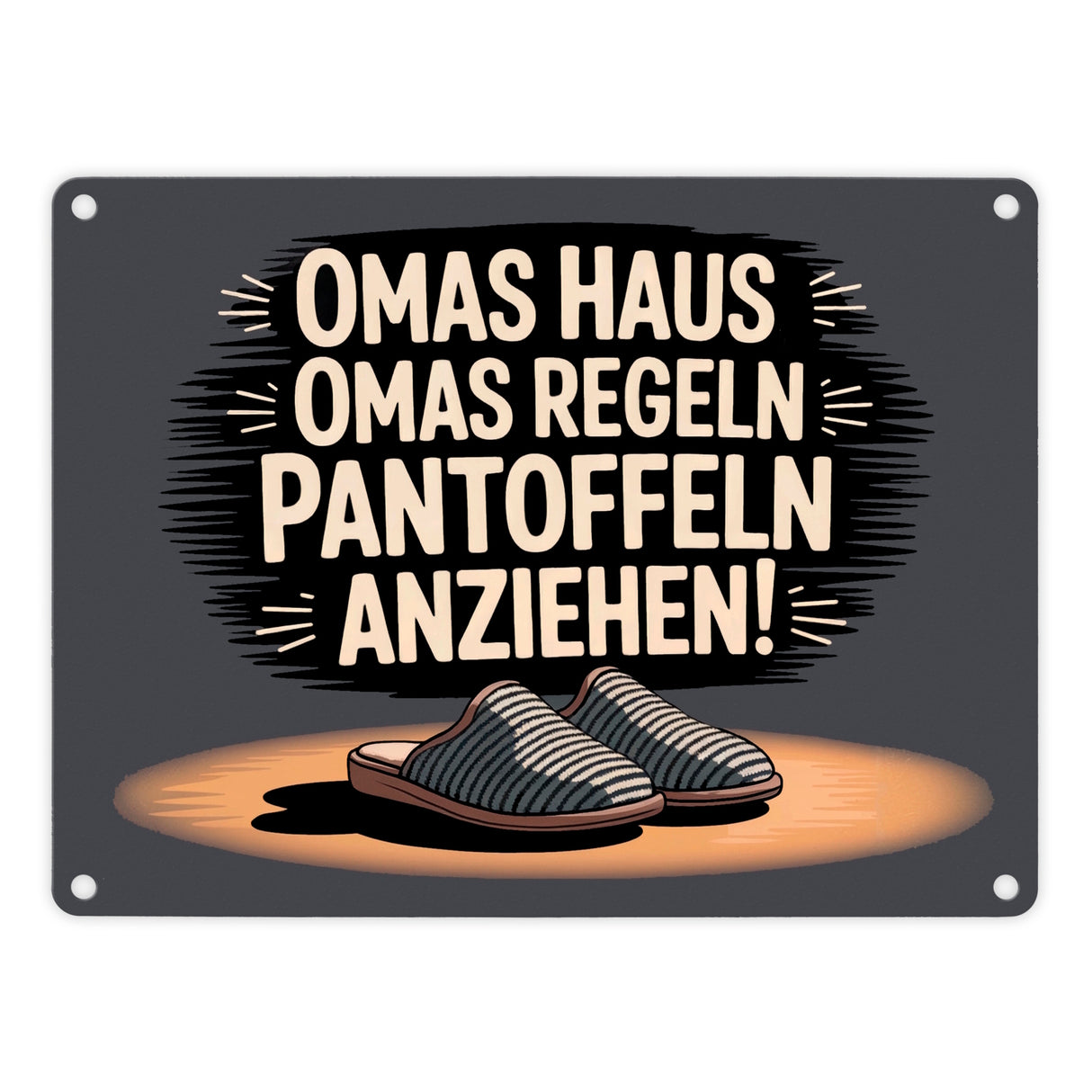 Omas Haus, Omas Regeln Pantoffeln anziehen im Vintage-Stil Metallschild in 15x20 cm