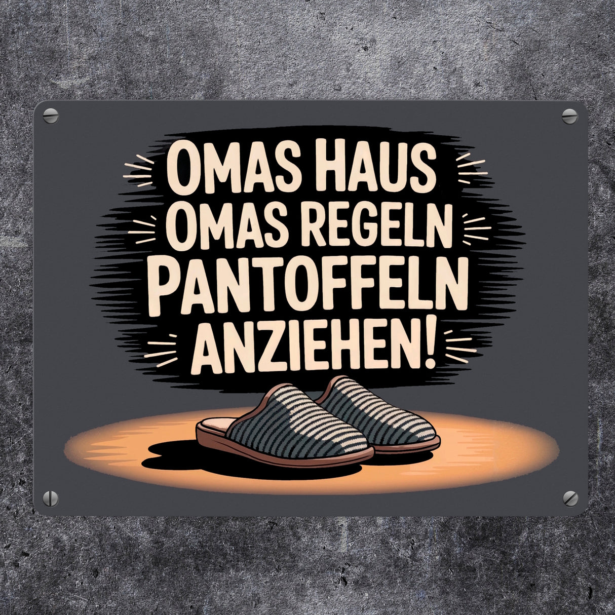 Omas Haus, Omas Regeln Pantoffeln anziehen im Vintage-Stil Metallschild in 15x20 cm