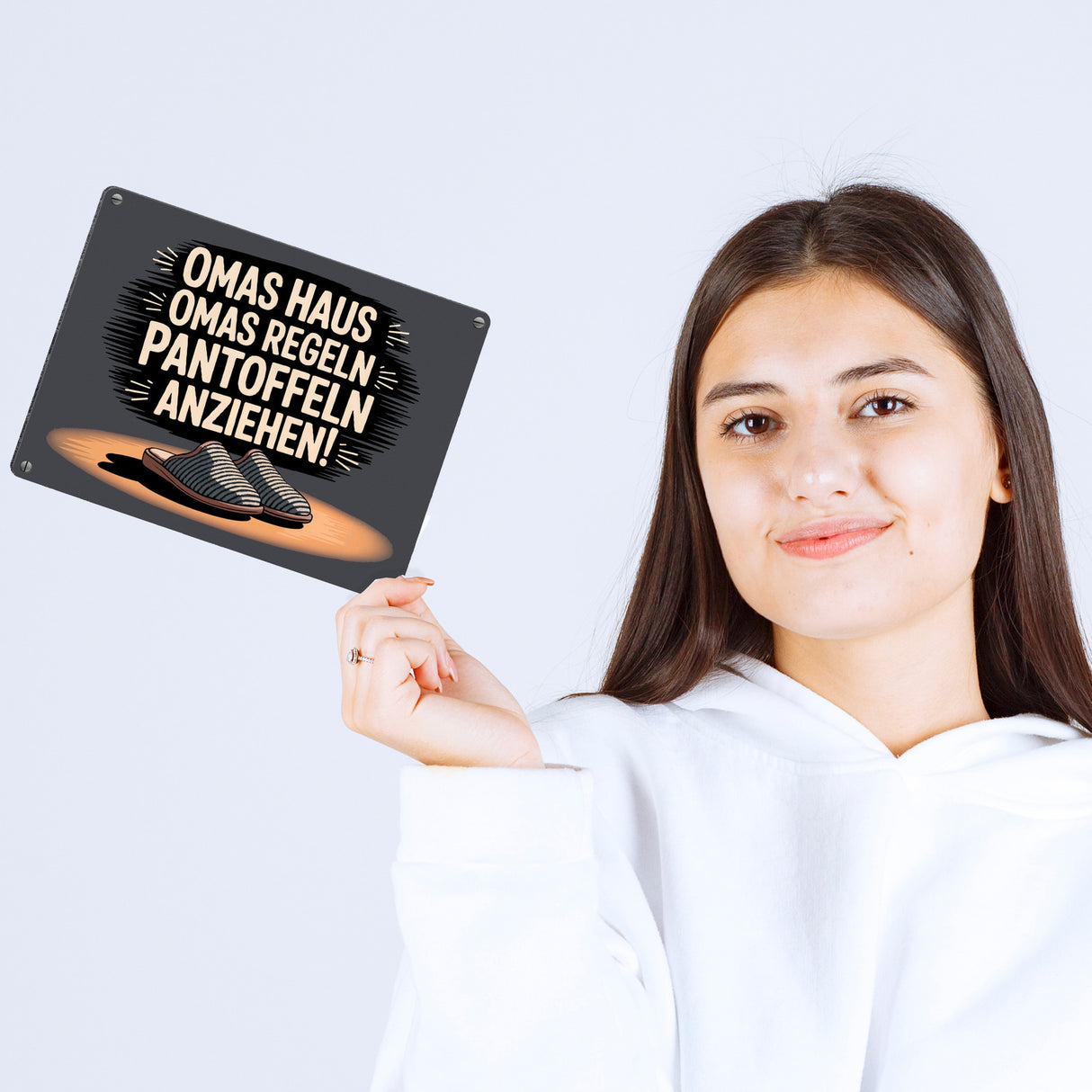 Omas Haus, Omas Regeln Pantoffeln anziehen im Vintage-Stil Metallschild in 15x20 cm