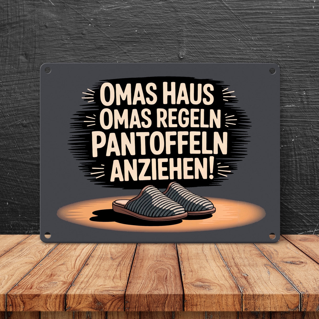 Omas Haus, Omas Regeln Pantoffeln anziehen im Vintage-Stil Metallschild in 15x20 cm