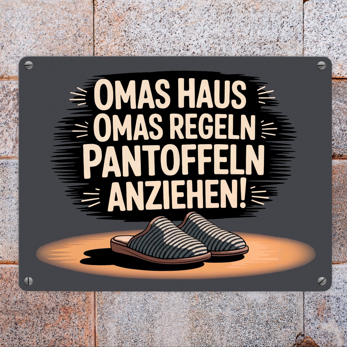 Omas Haus, Omas Regeln Pantoffeln anziehen im Vintage-Stil Metallschild in 15x20 cm