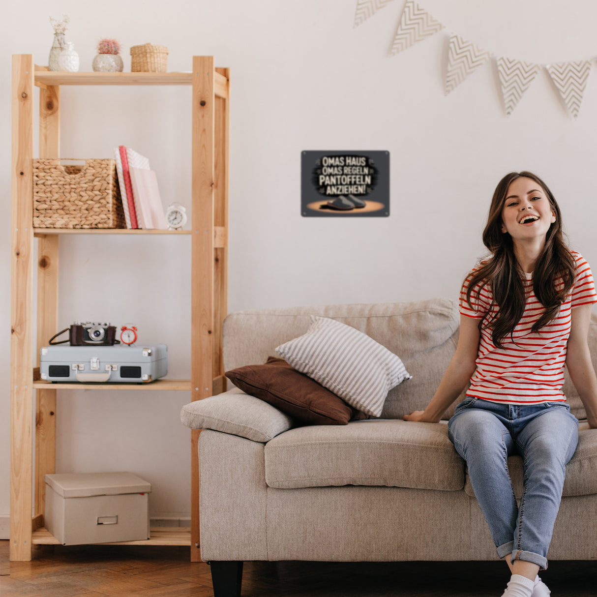 Omas Haus, Omas Regeln Pantoffeln anziehen im Vintage-Stil Metallschild in 15x20 cm
